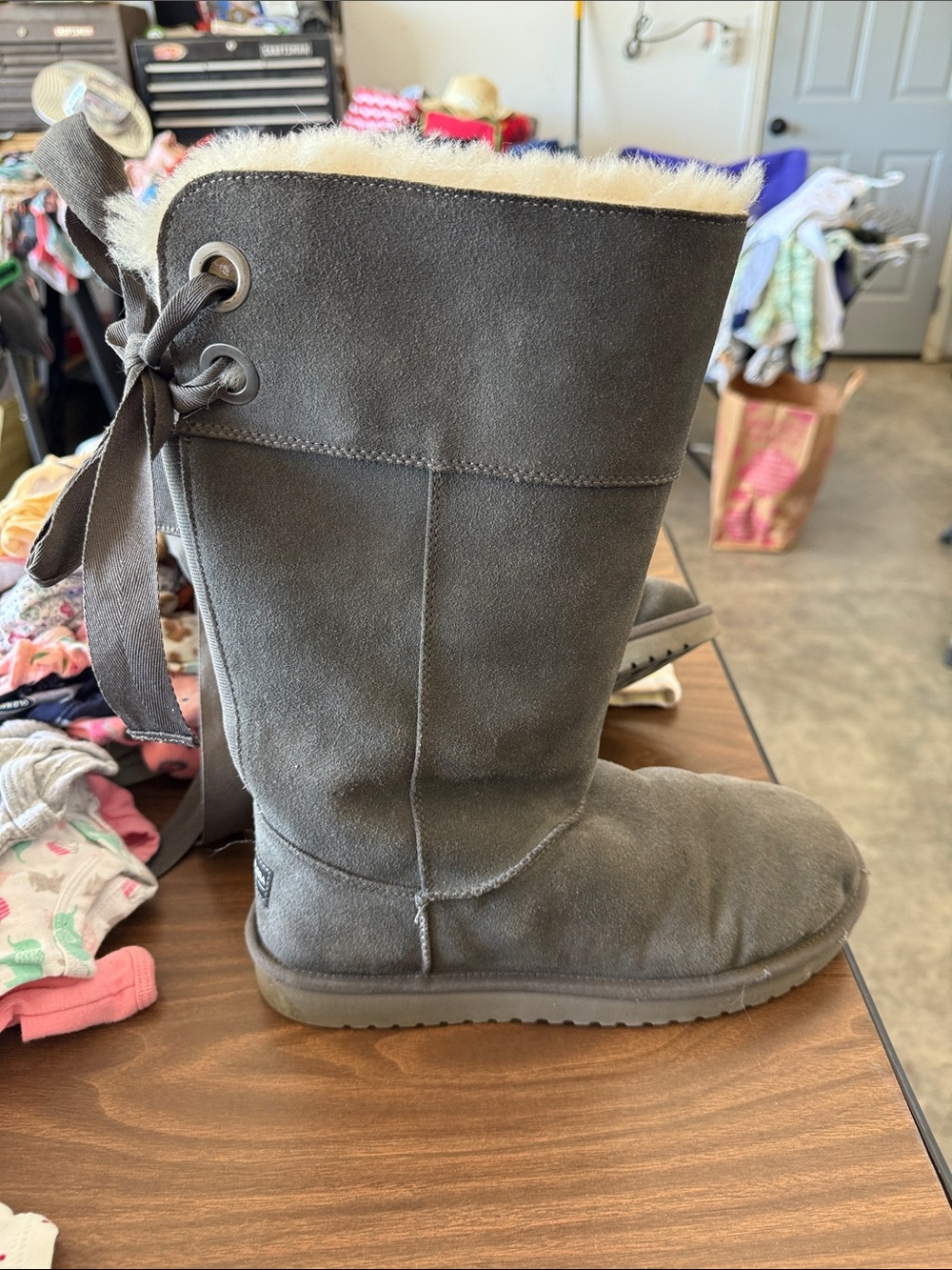Women's Gray Winter Shearling-Lined Suede Boots